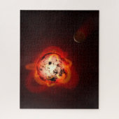 Roter Zwergstern, der von einem hypothetischen Exo Puzzle (Vertikal)