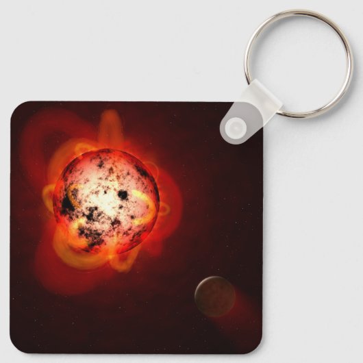 Roter Zwergstern, der von einem hypothetischen Exo Schlüsselanhänger (Rückseite)