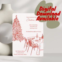 Rotes Abendessen Party Weihnachts-Einladung Feiertagskarte