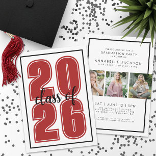 Rotes Abschlussfoto Abitur Einladung