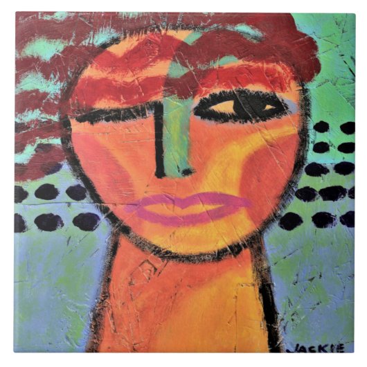 Rotes Abstraktes Bild einer Frau auf OSB-Platine Fliese (Vorderseite)