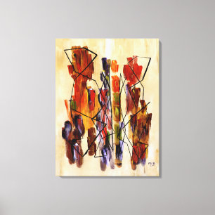Rotes abstraktes ethnisches Paar Beige-Leinwanddru Leinwanddruck