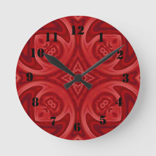 Rotes abstraktes hölzernes Muster Runde Wanduhr