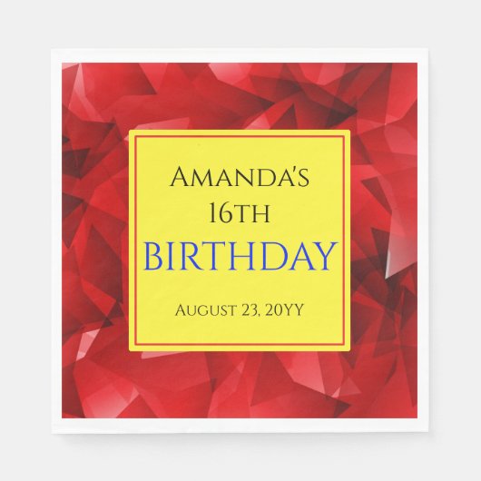 Rotes abstraktes Kristall-Design Geburtstag Benutz Serviette (Vorderseite)