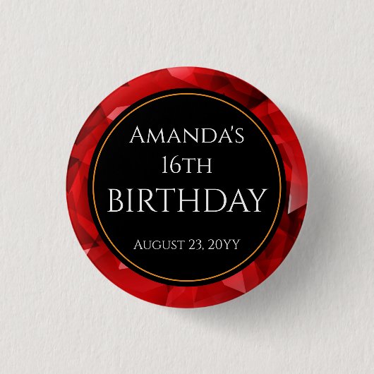 Rotes abstraktes Kristalldesign Geburtstag Benutze Button (Vorderseite)