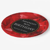 Rotes abstraktes Kristalldesign Geburtstag Benutze Pappteller (Schrägansicht)