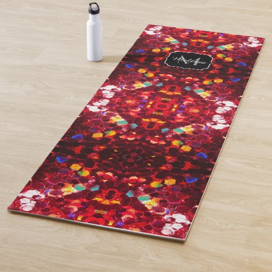 Rotes abstraktes Mosaik glänzender Glitzer mandala Yogamatte (Beispiel)