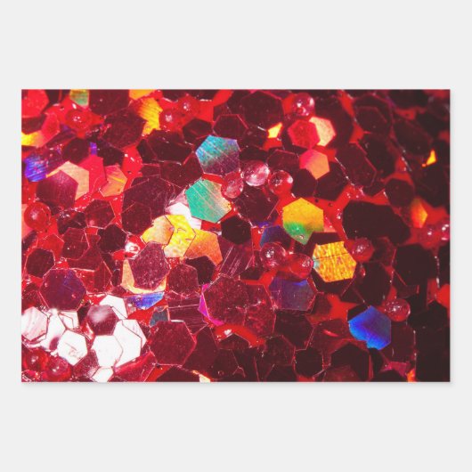 Rotes abstraktes Mosaikbild glänzender Glitzer Geschenkpapier Set (Vorderseite 3)