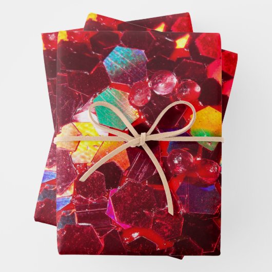 Rotes abstraktes Mosaikbild glänzender Glitzer Geschenkpapier Set (Beispiel)