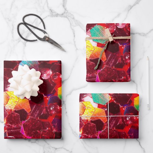 Rotes abstraktes Mosaikbild glänzender Glitzer Geschenkpapier Set (Vorderseite)