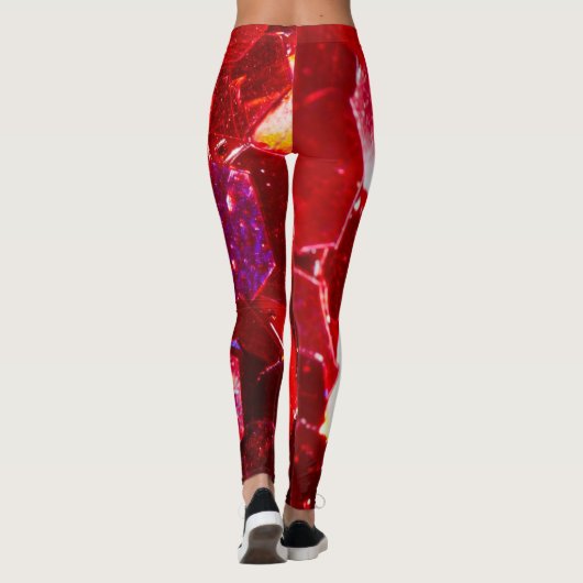 Rotes abstraktes Mosaikbild glänzender Glitzer Leggings (Rückseite)