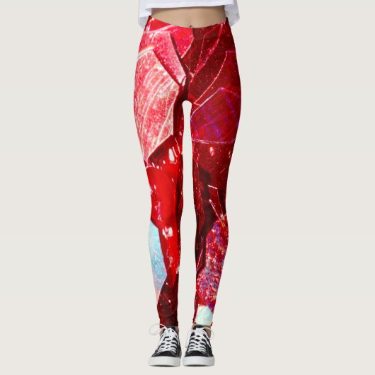 Rotes abstraktes Mosaikbild glänzender Glitzer Leggings (Vorderseite)