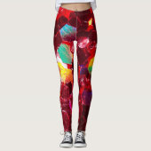 Rotes abstraktes Mosaikbild glänzender Glitzer Leggings (Vorderseite)