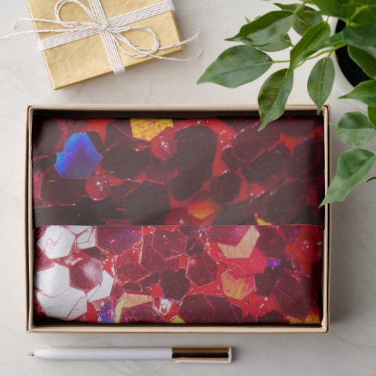 Rotes abstraktes Mosaikbild glänzender Glitzer Seidenpapier (Geschenk)