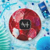 Rotes abstraktes Mosaikmuster Glitzer-Muster Monog Pappteller (Party)