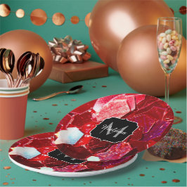 Rotes abstraktes Mosaikmuster Glitzer-Muster Monog Pappteller