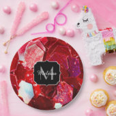 Rotes abstraktes Mosaikmuster Glitzer-Muster Monog Pappteller (Party)