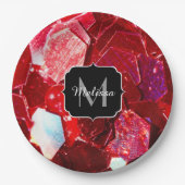 Rotes abstraktes Mosaikmuster Glitzer-Muster Monog Pappteller (Vorderseite)