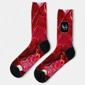 Rotes abstraktes Mosaikmuster Glitzer-Muster Monog Socken (Linkes Detail)