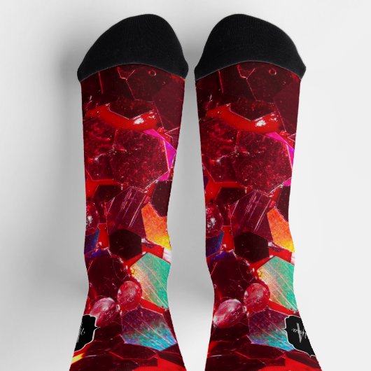 Rotes abstraktes Mosaikmuster Glitzer-Muster Monog Socken (Oben)