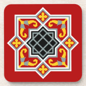 Rotes achteckiges Muster Barcelona-Fliese auf Rot Getränkeuntersetzer (Vorderseite)