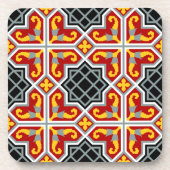 Rotes achteckiges Muster Barcelona-Fliese Getränkeuntersetzer (Vorderseite)