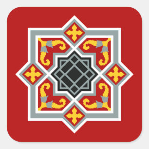 Rotes achteckiges Muster Barcelona-Fliese Quadratischer Aufkleber