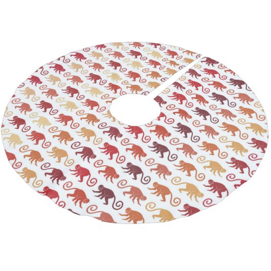 Rotes Affe-Muster Polyester Weihnachtsbaumdecke (Schrägansicht)