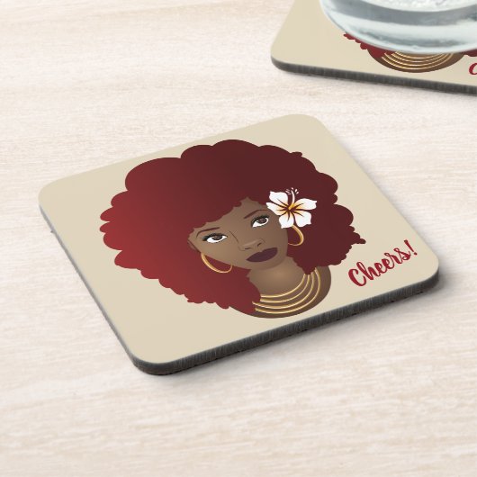 Rotes Afro Blume in ihrem Haar, Untersetzer Set vo (Linke Seite)