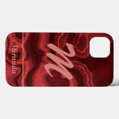 Rotes Agate-Marmor hellrosa Monogramm und Name Case-Mate iPhone Hülle (Rückseite (Horizontal))