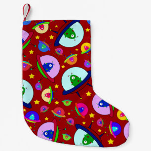 Rotes alienraumschiffmuster kleiner weihnachtsstrumpf