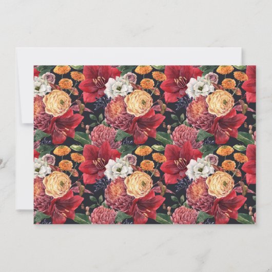 Rotes Amaryllis und Blume im Herbst Save The Date (Rückseite)