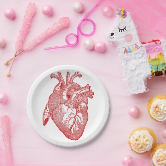 Rotes anatomisches Herz Pappteller (Party)