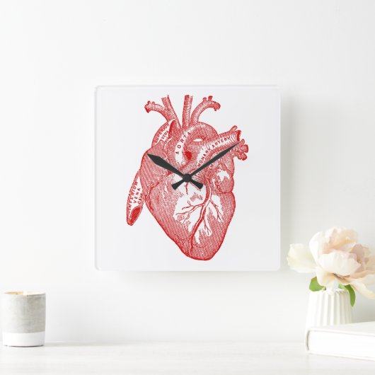 Rotes anatomisches Herz Quadratische Wanduhr (Zuhause)