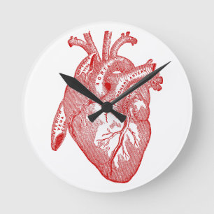 Rotes anatomisches Herz Runde Wanduhr