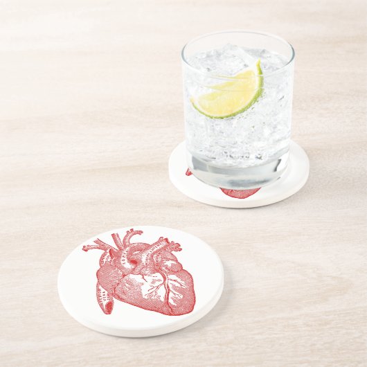 Rotes anatomisches Herz Sandstein Untersetzer (Seite)