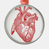 Rotes anatomisches Herz Silbernes Ornament (Vorne)