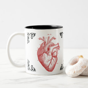 Rotes anatomisches Herz Vintage-Kunst Dekorative T Zweifarbige Tasse