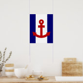 Rotes Anchor-Marineinfanterie & weiße Streifen Dru Poster (Küche)