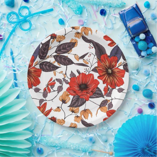 Rotes Anemongold delikates lila Blattwerk Pappteller (Party)