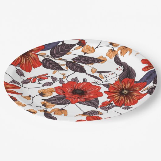 Rotes Anemongold delikates lila Blattwerk Pappteller (Schrägansicht)