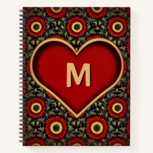 Rotes anpassbares Vintage-Monogramm-Herz-Notizbuch Notizblock