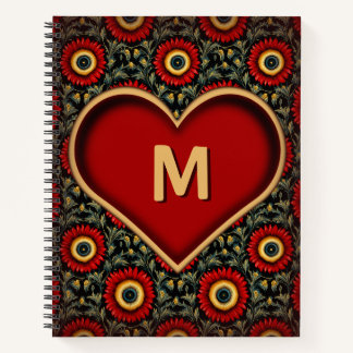 Rotes anpassbares Vintage-Monogramm-Herz-Notizbuch Notizblock