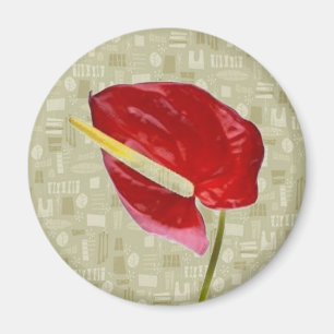 Rotes Anthurium auf Taupe Barklappen Magnet