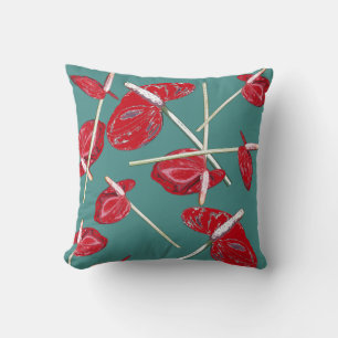 Rotes Anthurium Blume Muster Kissen