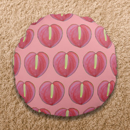 Rotes Anthurium Blume Nahtloses Muster Rundes Kissen