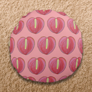 Rotes Anthurium Blume Nahtloses Muster Rundes Kissen