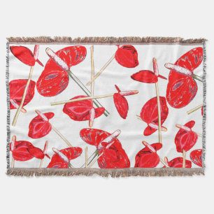 Rotes Anthurium-Blumenmuster-Wurfdecke Decke