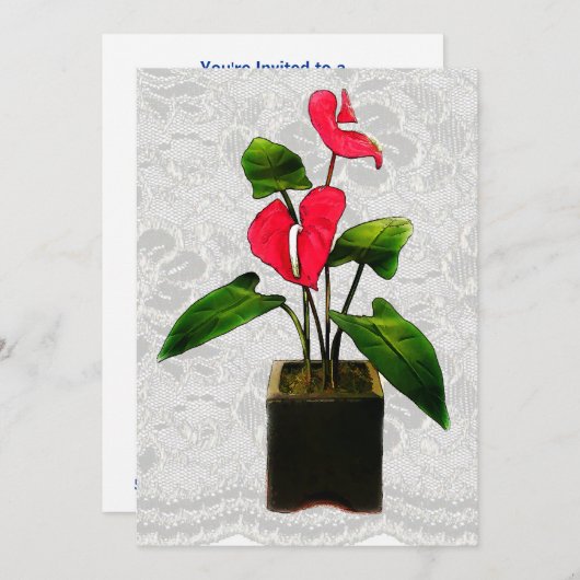 Rotes Anthurium in Planter Einladung (Vorne/Hinten)