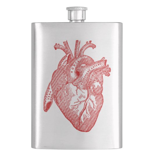 Rotes antikes anatomisches Herz Flachmann (Vorderseite)